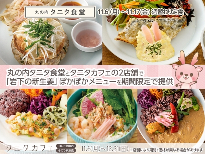 丸の内タニタ食堂とタニタカフェ（コレド室町店・そごう横浜店）で岩下の新生姜メニューを提供