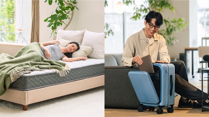左：GOKUMIN スプリングマットレス ／右：MAIMO スーツケース