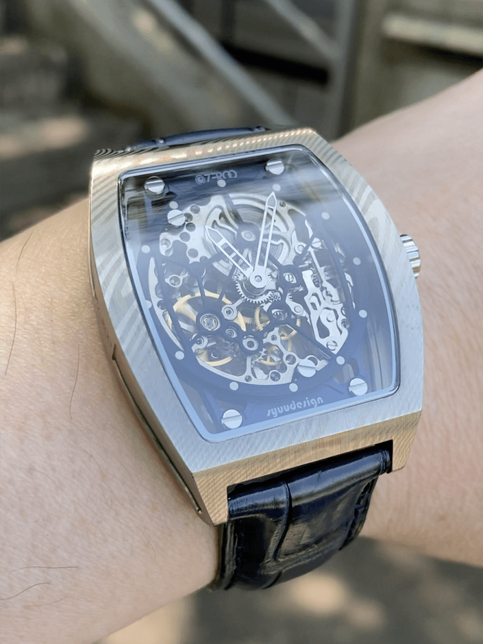 ZEROO M1D THE AURIGAダマスカス鋼ケースのトノー型メカニカルスケルトンウォッチ(13)