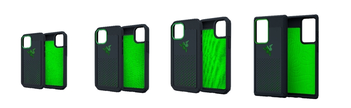 (左から:Razer Arctech Pro Black for iPhone 2020(5.4inch)、(6.1 inch)、(6.7 inch)、Razer Arctech Pro Black for Galaxy Note20 Ultra 5G)