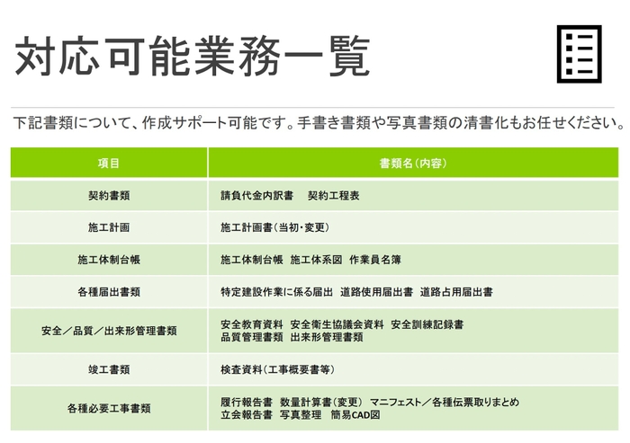 対応可能業務一覧