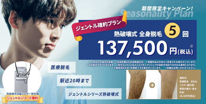ジェントルシリーズ確約 熱破壊式 全身脱毛 5回 137,500円