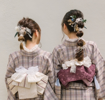 編み込みダウンヘアセットにリボンをプレゼント!