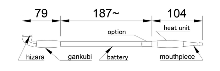 電子煙管 初陣弐式 全長詳細図