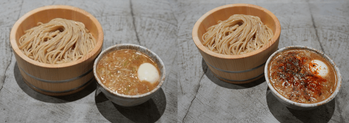 白玉つけ麺（左）、柚七味つけ麺（右）