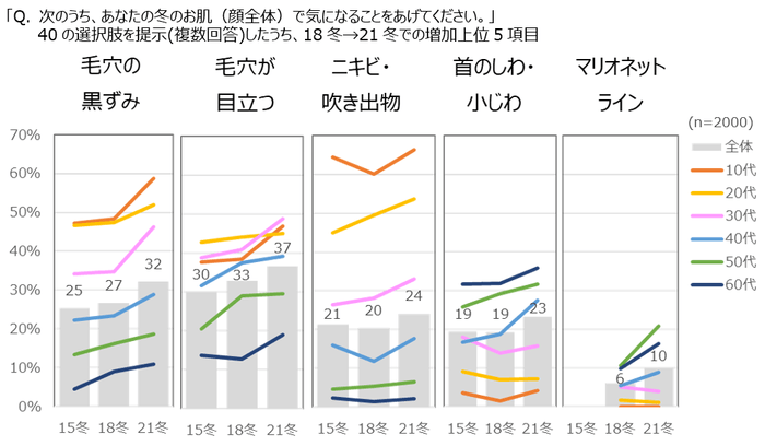 図表2　肌悩み：増加した上位5項目