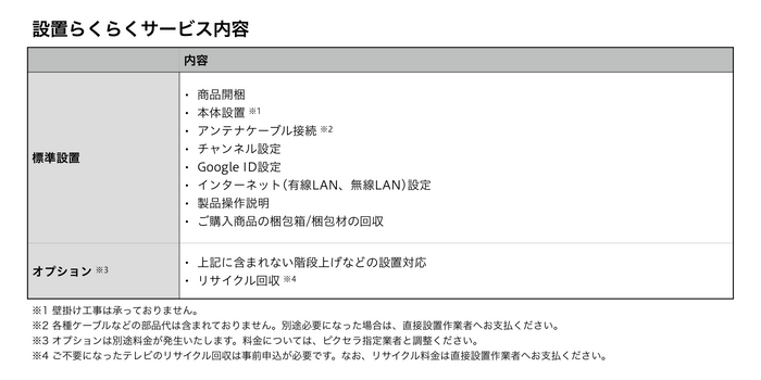 設置らくらくサービス内容