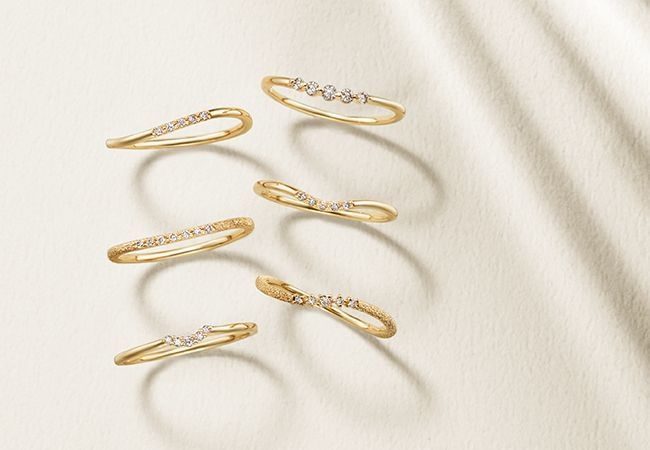 K18YG／Diamond　右上からRing38,000円＋Tax／30,000円＋Tax／32,000円＋Tax 左上から Ring32,000円＋Tax／34,000円＋Tax／32,000円＋Tax