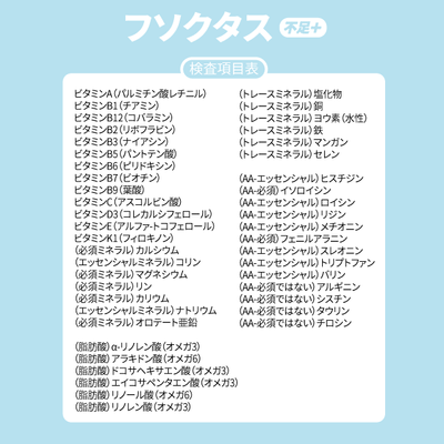 フソクタス(不足+)検査項目