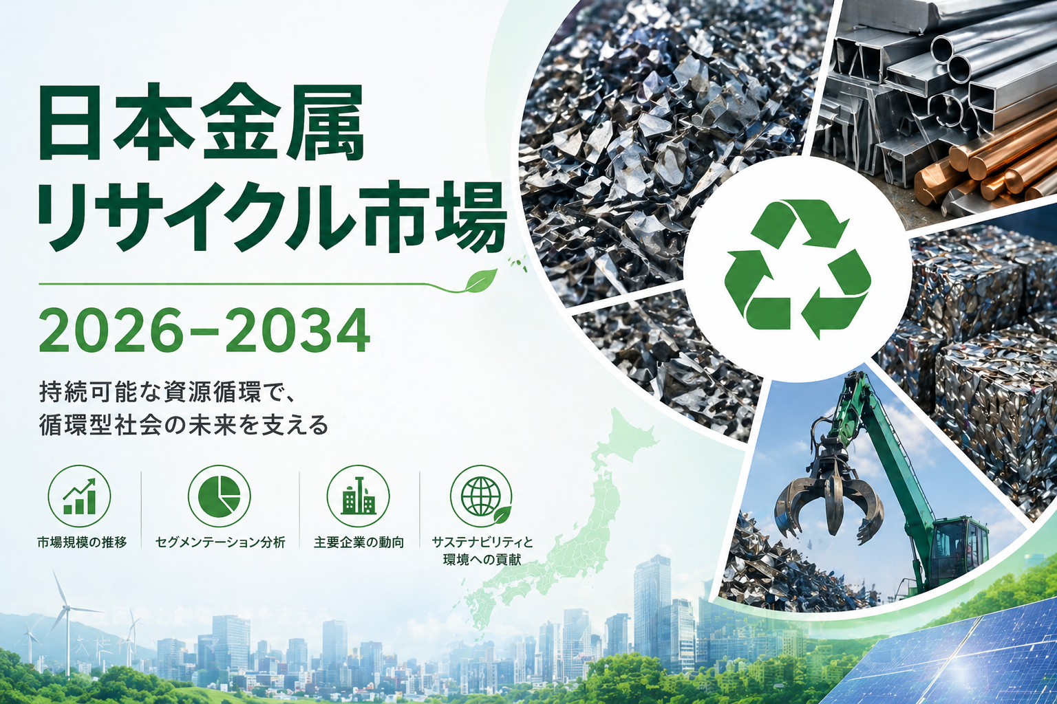 日本の金属リサイクル市場、2034年までに220.3億米ドル規模へ拡大 | 年平均成長率（CAGR）3.79%を記録