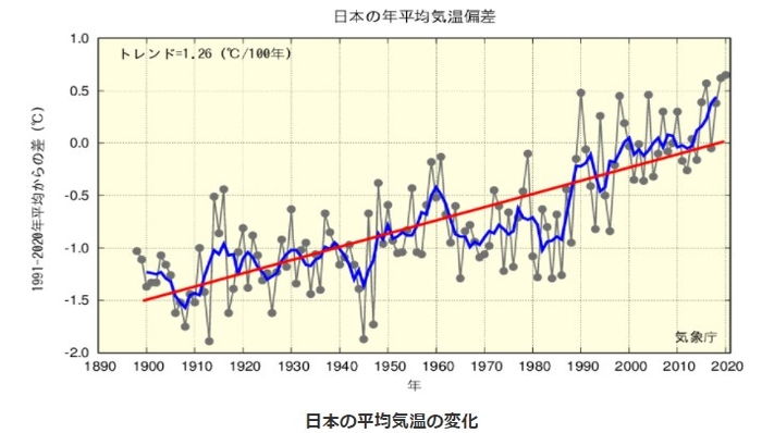 引用：日本の平均気温の変化（気象庁）