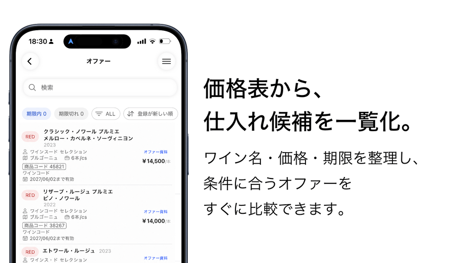 価格表から、仕入れ候補を一覧会