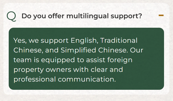 英語・中国語（繁体字・簡体字）が可能なスタッフが直接サポートいたします。