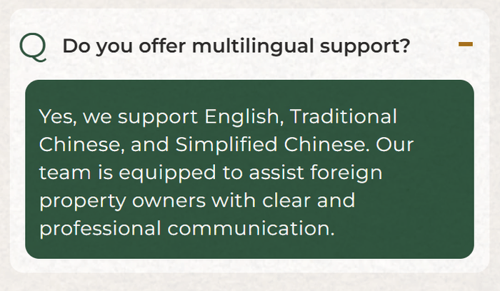 英語・中国語（繁体字・簡体字）が可能なスタッフが直接サポートいたします。