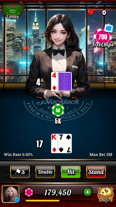 Blackjack 21 - Dealer Queens ゲーム画面2