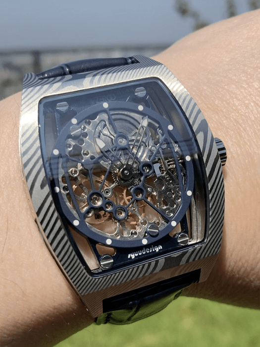 ZEROO M1D THE AURIGAダマスカス鋼ケースのトノー型メカニカルスケルトンウォッチ(15)