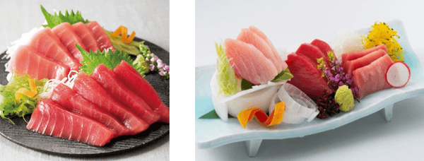 近大マグロ（トロ・赤身）（左）、近大マグロ　三種セット（右）