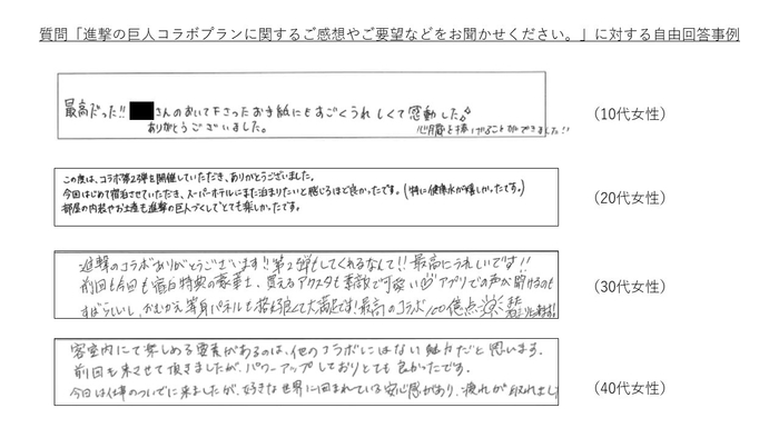 満足度調査アンケート 回答抜粋