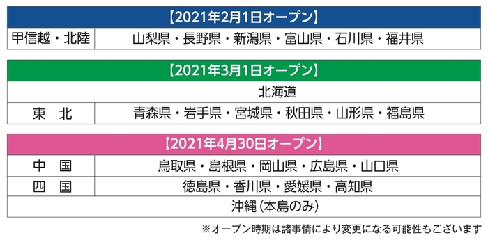 エリア拡大表(時系列順）