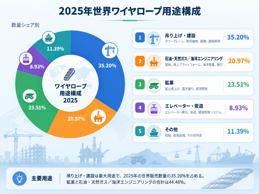 上記の図表／データは、QYResearchが2025年に実施したワイヤロープの川下用途構成に関する調査を基に整理したものです。