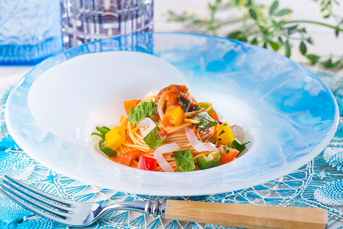 夏野菜とトマトの酸味がカッペリーニに良く合います