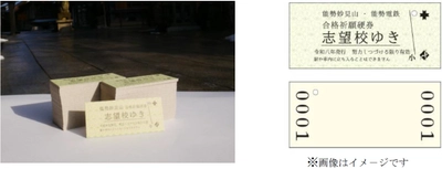 能勢妙見山「開運殿」で開運合格祈祷をした 「合格祈願硬券・志望校ゆき」を配付します。