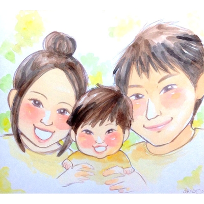 ふんわり優しいタッチ(水彩)両親と子供