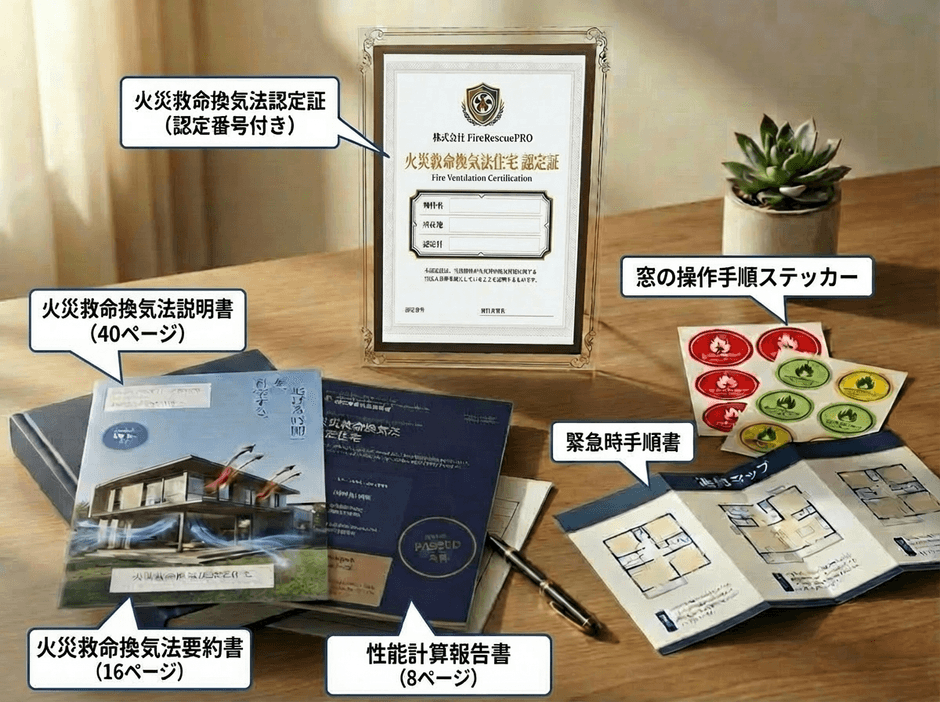 「（図）認定証や手順ステッカーなどの交付物一式」