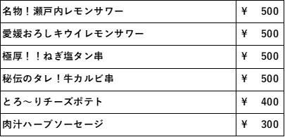 CHARCOAL STAND NOGEメニュー