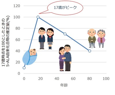 【5-ALA生産量の加齢変化】