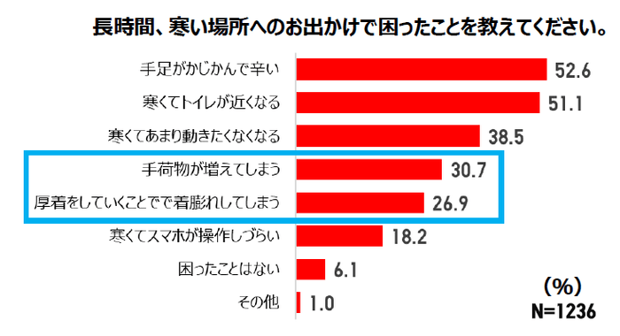 長時間、寒い場所へのお出かけで困ったことを教えてください。