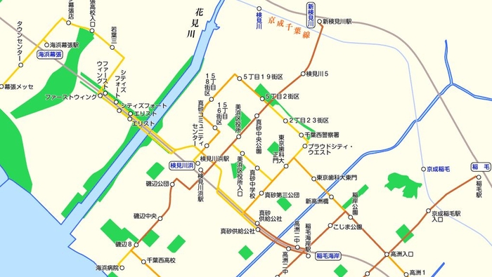 千葉海浜交通の路線図 ※PC用ソフトウェア「駅すぱあと」の表示イメージ（一部抜粋）