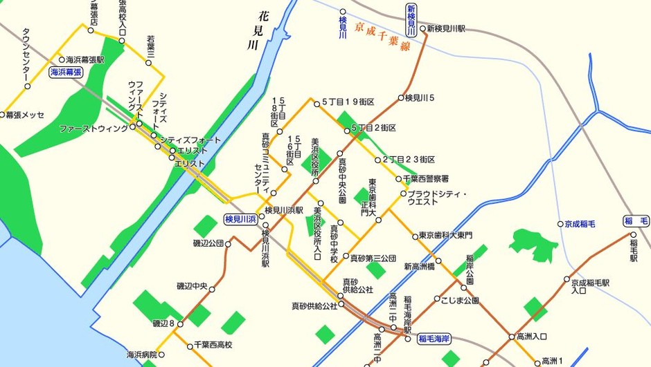 千葉海浜交通の路線図 ※PC用ソフトウェア「駅すぱあと」の表示イメージ(一部抜粋)