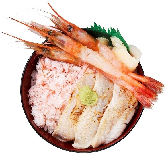 「とも家」のど黒・甘エビ・カニ3種丼