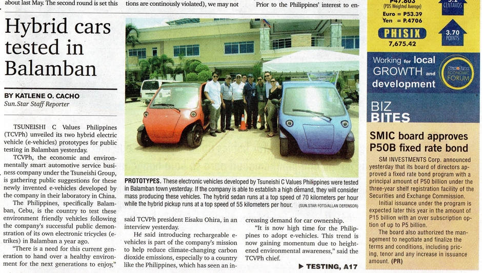 SUN.STAR(セブ新聞)で取り上げられた試乗会の記事