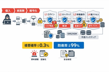 株式会社ポイント機構(A-GELギフトポイント) 世界初級※「セキュリティ複数複合特許権理論」ライセンス提供開始　 ランサムウェアやサーバー攻撃等が防衛率99％・ 被害額発生確率0.3％以下に　 73攻撃指標で“防衛率99％以上／被害額発生確率0.3％以下”を 目標化として可能　 ～既存基盤を変えず、API追加で全方位セキュリティ強化～