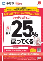 【長野県中野市】【11/1～】がんばろう中野市！キャッシュレスで最大25%戻ってくるキャンペーン開催！