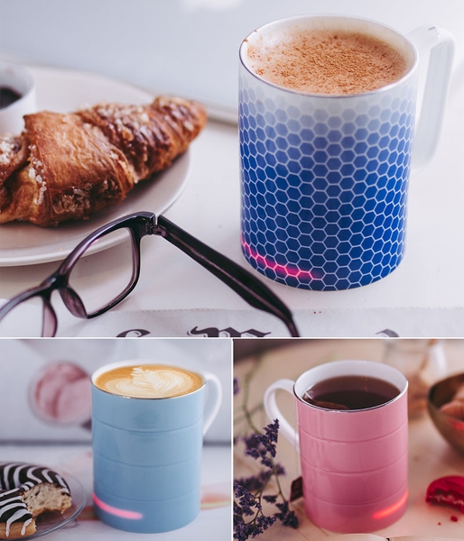 見た目は温かみのある ボーンチャイナのカップ。でも作動中はライトが点灯！