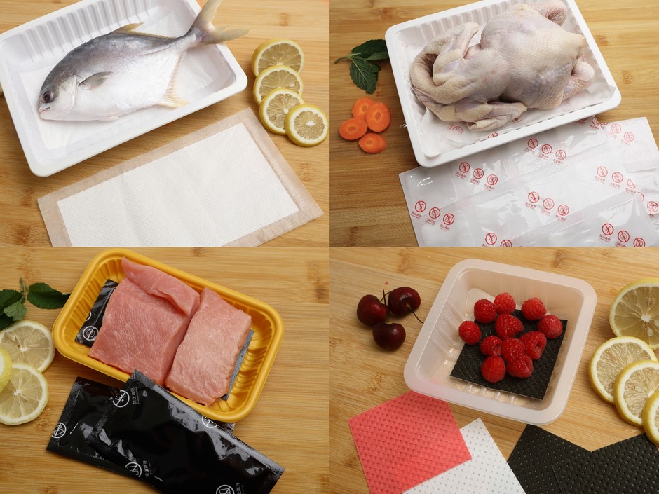 精肉・鮮魚・青果などのドリップ対策に提案する食品用吸水シート：食品や包装仕様に応じ、サイズや吸水量などの相談に対応します