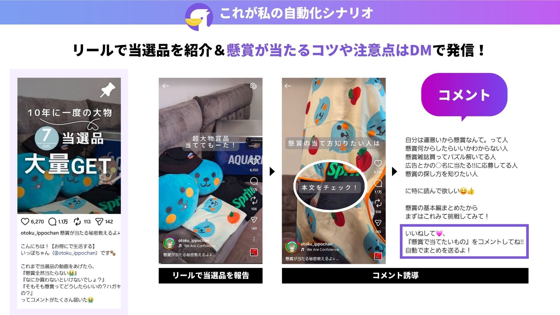 使用機能:自動応答【投稿・リールにコメントされた時】/パネルボタン