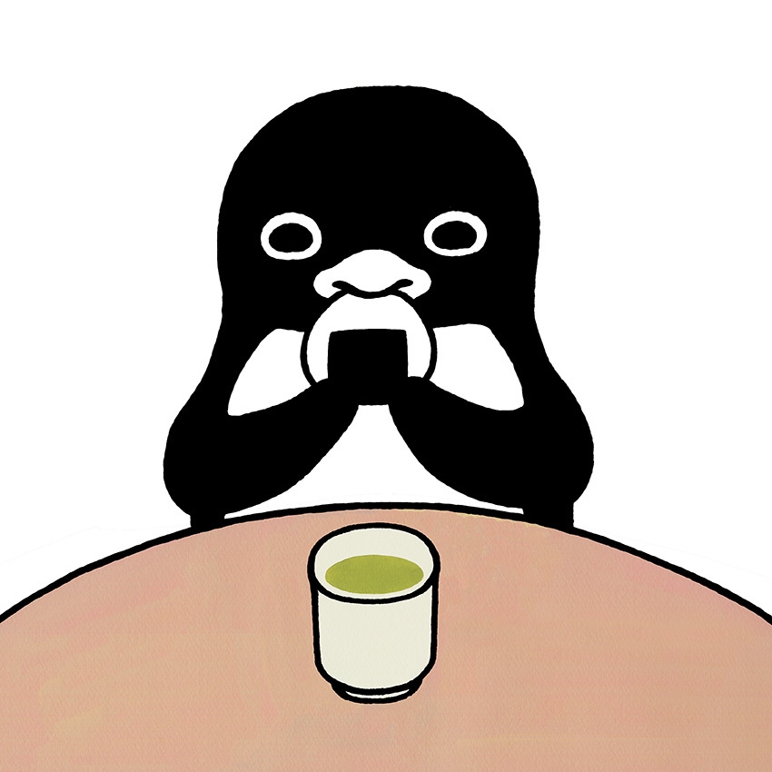 版画「最高の組み合わせ おにぎりと緑茶」23×23cm 33,000円(税込)