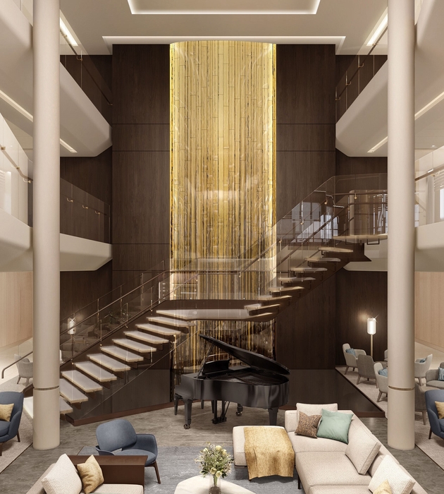 室瀬和美氏による蒔絵イメージ 約9mの蒔絵が船内に輝きを与える