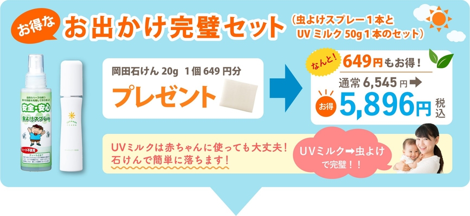 お出かけ完璧セット(虫よけスプレー1本とUVミルク50g1本のセット)