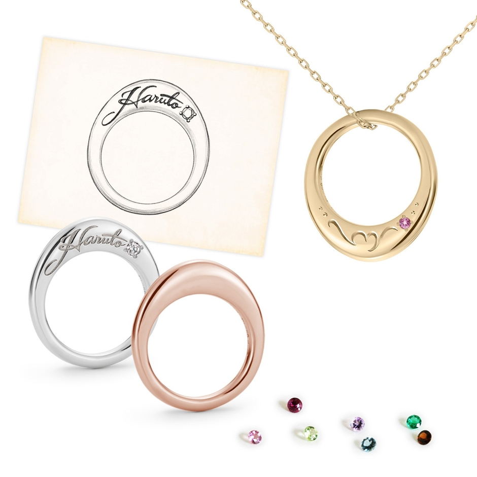 名前や誕生石をプラスできるベビーリング