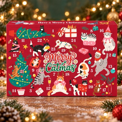 猫たちのイラストが彩る「猫用アドベントカレンダー」。24の扉を開けながらクリスマスまでのカウントダウンを楽しめます。