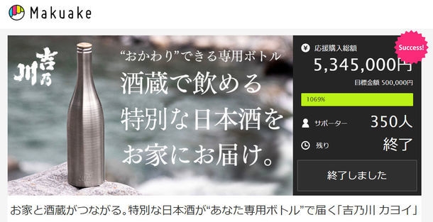 2年前募集したMakuake(現在プロジェクトは終了)