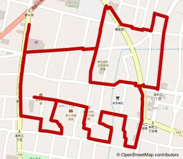 ののいちプロギング　猫のGPSアート