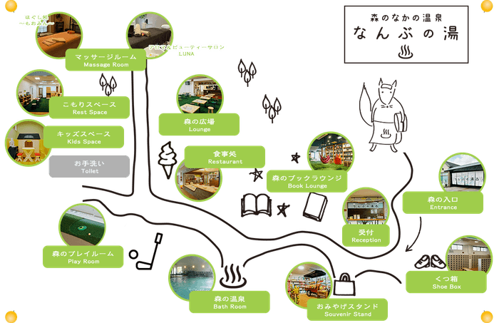 森のなかの温泉 なんぶの湯 館内MAP