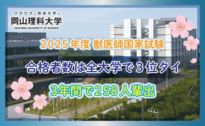 【岡山理科大学】2025年度獣医師国家試験の合格率78.9％、合格者数は全大学で３位タイ