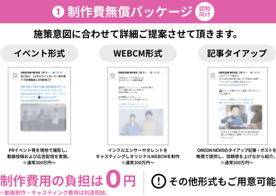 (1) 制作費無償パッケージ(認知向け)
